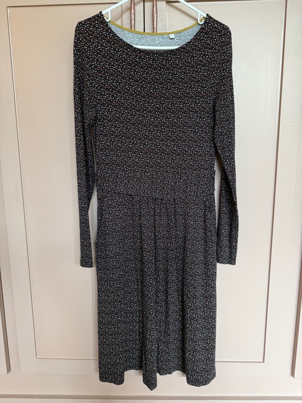 Boden Black and Brown Dotted Long-Sleeve Midi Dress (6R)